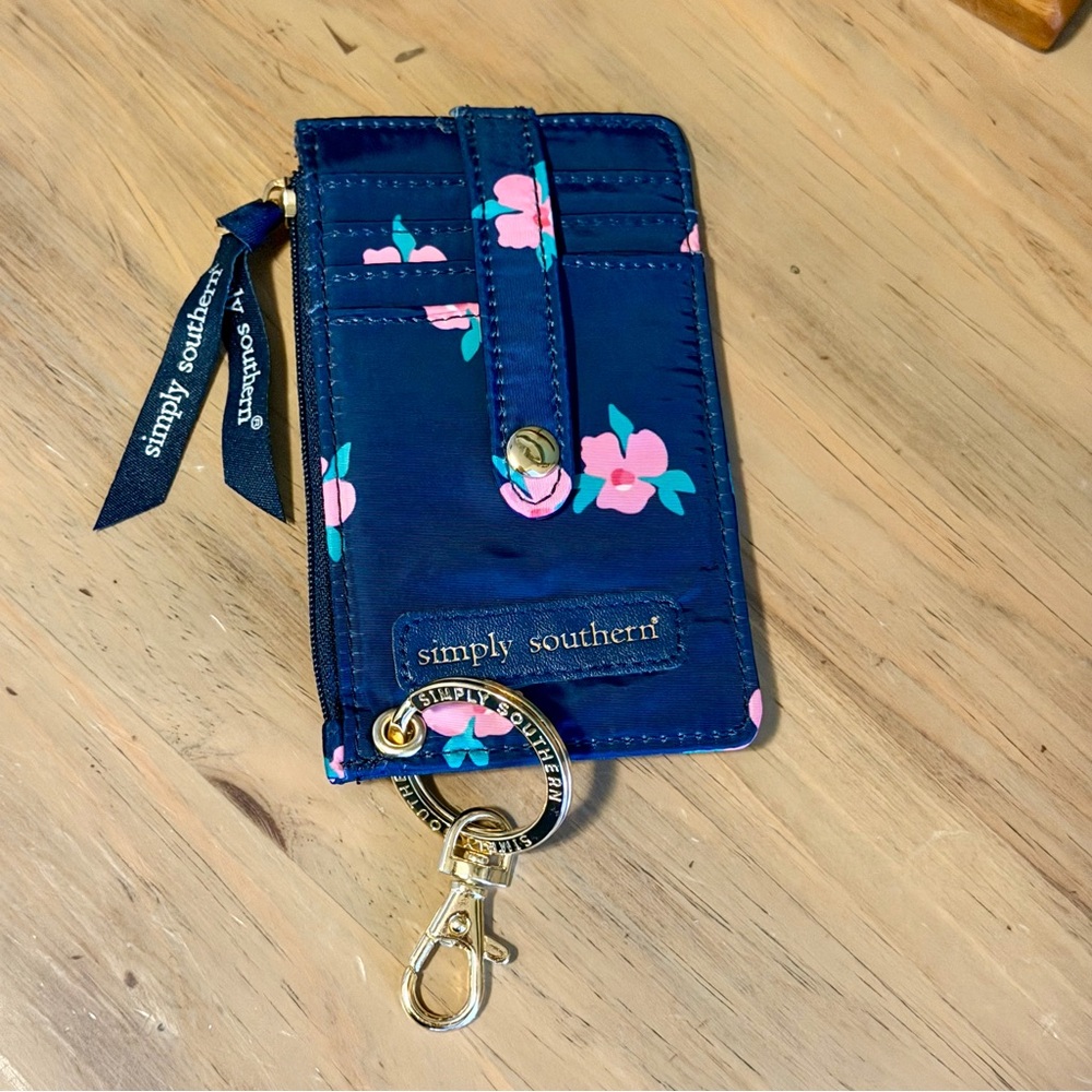 NWOT Simply Southern SnapKey ID Wallet Navy Floral Card Holder Key Ring - Picture 2 of 6